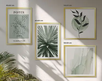 Billedsæt med ramme grønne og beige plantemønstre