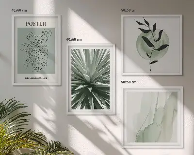 Billedsæt med ramme grønne og beige plantemønstre