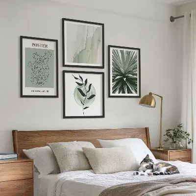 Billedsæt med ramme grønne og beige plantemønstre