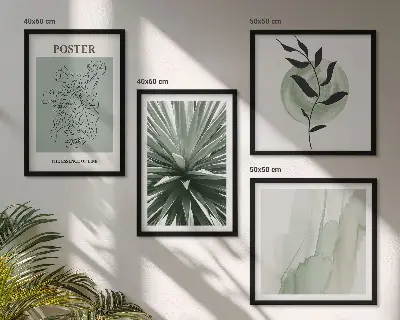 Billedsæt med ramme grønne og beige plantemønstre