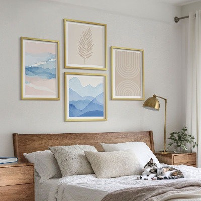 Billedvæg over sofa Blade bølger beige blå
