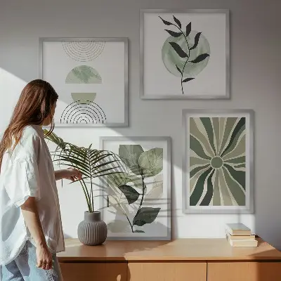 Plantens geometriske former billedvæg over sofa