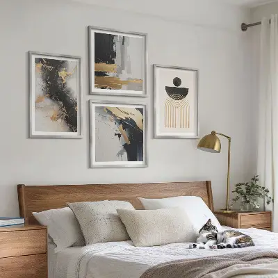 Abstrakt geometrisk komposition billedvæg til ophæng over sofa