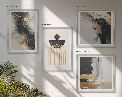 Abstrakt geometrisk komposition billedvæg til ophæng over sofa