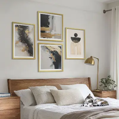 Abstrakt geometrisk komposition billedvæg til ophæng over sofa