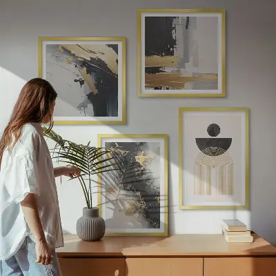 Abstrakt geometrisk komposition billedvæg til ophæng over sofa