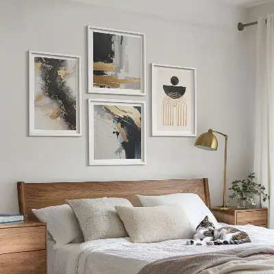 Abstrakt geometrisk komposition billedvæg til ophæng over sofa