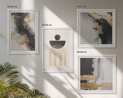 Abstrakt geometrisk komposition billedvæg til ophæng over sofa