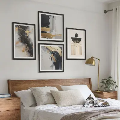 Abstrakt geometrisk komposition billedvæg til ophæng over sofa
