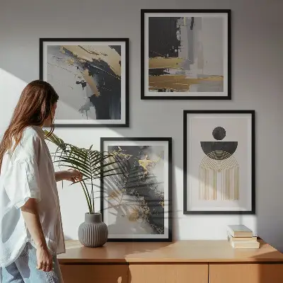 Abstrakt geometrisk komposition billedvæg til ophæng over sofa
