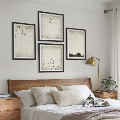 Billedsæt med ramme Minimalistisk fuglemaleri