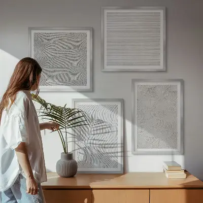 Billedvæg med sandmønstre geometriske strukturer over sofa
