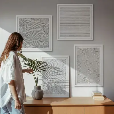 Billedvæg med sandmønstre geometriske strukturer over sofa