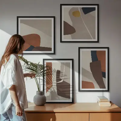 Abstrakte moderne former billedvæg til over sofaen