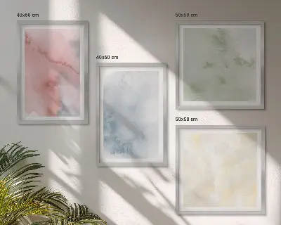 Pastelfarvede akvareller billedsæt med ramme