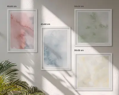 Pastelfarvede akvareller billedsæt med ramme