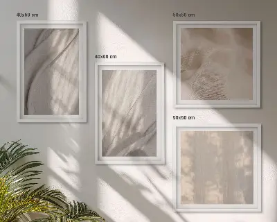 Billedvæg over sofa med nærbillede af naturlige boho-stoffer