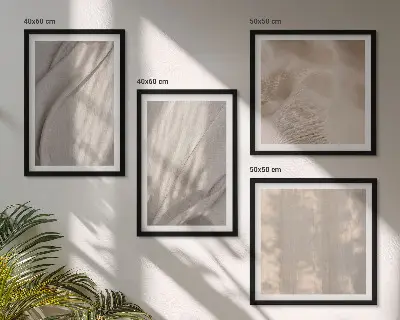 Billedvæg over sofa med nærbillede af naturlige boho-stoffer