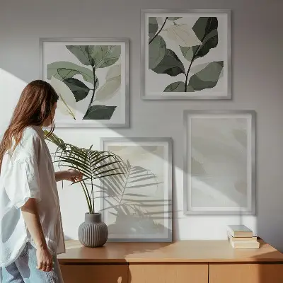 Lyse abstrakte boho-malerier billedsæt med ramme