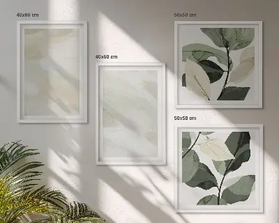 Lyse abstrakte boho-malerier billedsæt med ramme