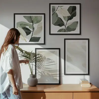 Lyse abstrakte boho-malerier billedsæt med ramme