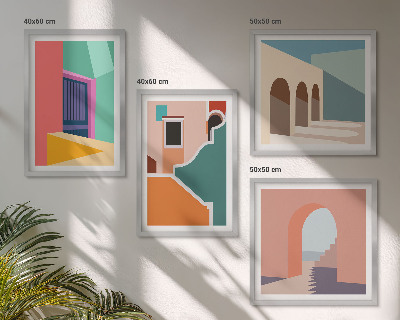 Billedvæg over sofa Farverige illustrationer af byen
