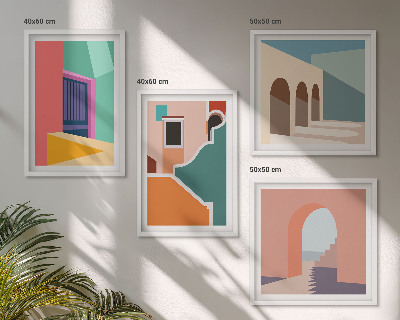Billedvæg over sofa Farverige illustrationer af byen