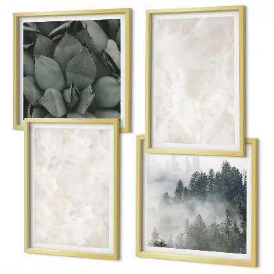 Billedvæg over sofa med stenmotiv i pastelfarvet marmor