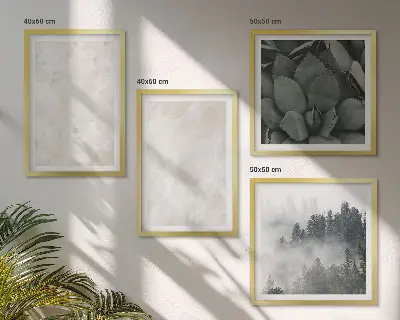 Billedvæg over sofa med stenmotiv i pastelfarvet marmor