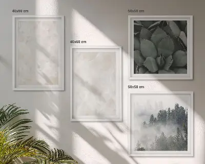 Billedvæg over sofa med stenmotiv i pastelfarvet marmor