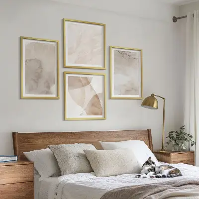 Akvarelmaling med boho teksturer billedvæg til ophæng over sofaen