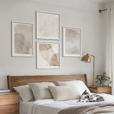 Akvarelmaling med boho teksturer billedvæg til ophæng over sofaen