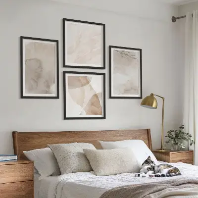 Akvarelmaling med boho teksturer billedvæg til ophæng over sofaen