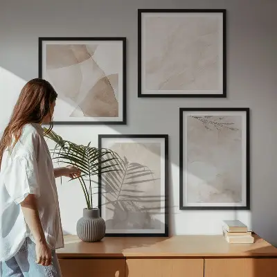 Akvarelmaling med boho teksturer billedvæg til ophæng over sofaen