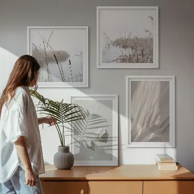 Billedvæg til sofa nærbilleder af boho-teksturer