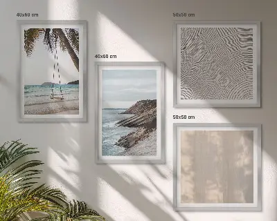 Sommerudsigt over sand og havet billedvæg til ophængning over sofaen