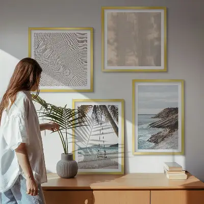Sommerudsigt over sand og havet billedvæg til ophængning over sofaen