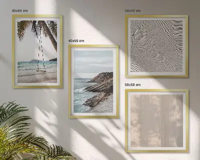 Sommerudsigt over sand og havet billedvæg til ophængning over sofaen