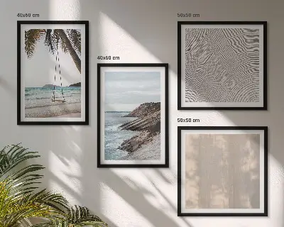 Sommerudsigt over sand og havet billedvæg til ophængning over sofaen
