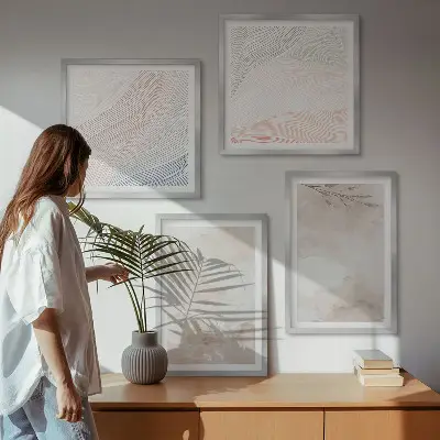 Akvarelblade i pastel billedvæg til over sofa