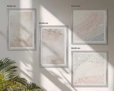 Akvarelblade i pastel billedvæg til over sofa