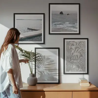 Billedvæg til over sofaen moderne abstrakt design med teksturer