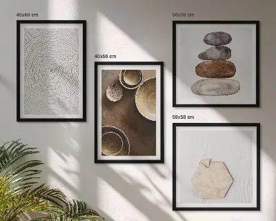 Billedvæg over sofa med teksturer i moderne kunst
