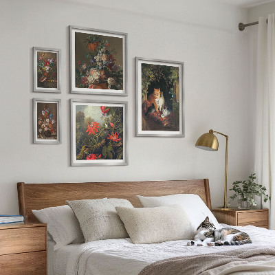 Billedsæt over sofa Blomsterkatte i vintagestil