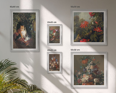 Billedsæt over sofa Blomsterkatte i vintagestil