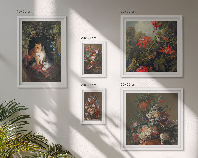 Billedsæt over sofa Blomsterkatte i vintagestil