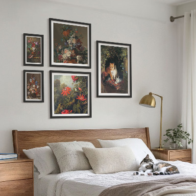 Billedsæt over sofa Blomsterkatte i vintagestil