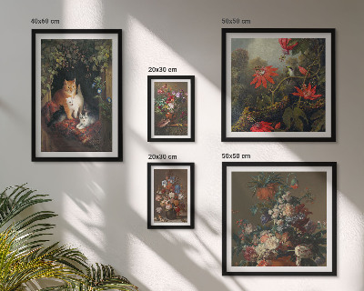 Billedsæt over sofa Blomsterkatte i vintagestil