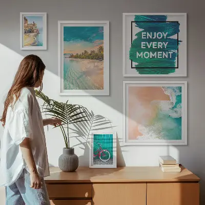Billedsæt over sofa med feriestemning
