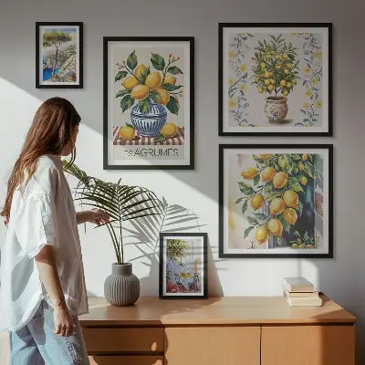 Billedkomposition til væg med middelhavsinspirerede citrusfrugter